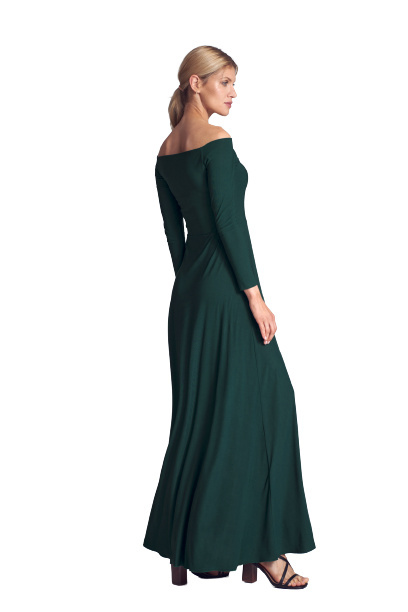 Sukienka Maxi - Z Długim Rękawem I Odkrytymi Ramionami - zielona